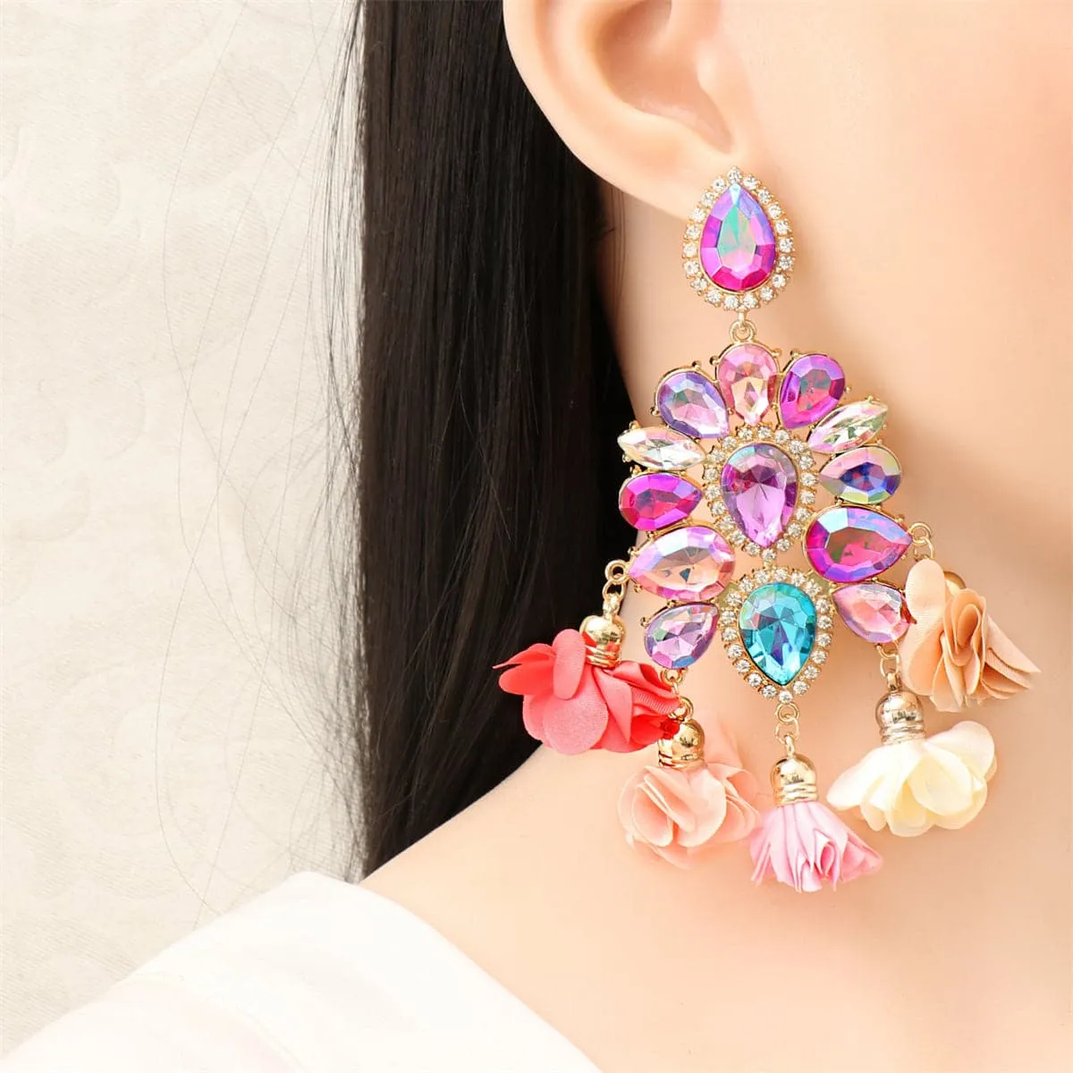 Purple Crystal & Cubic Zirconia Chandelier Drop Earrings