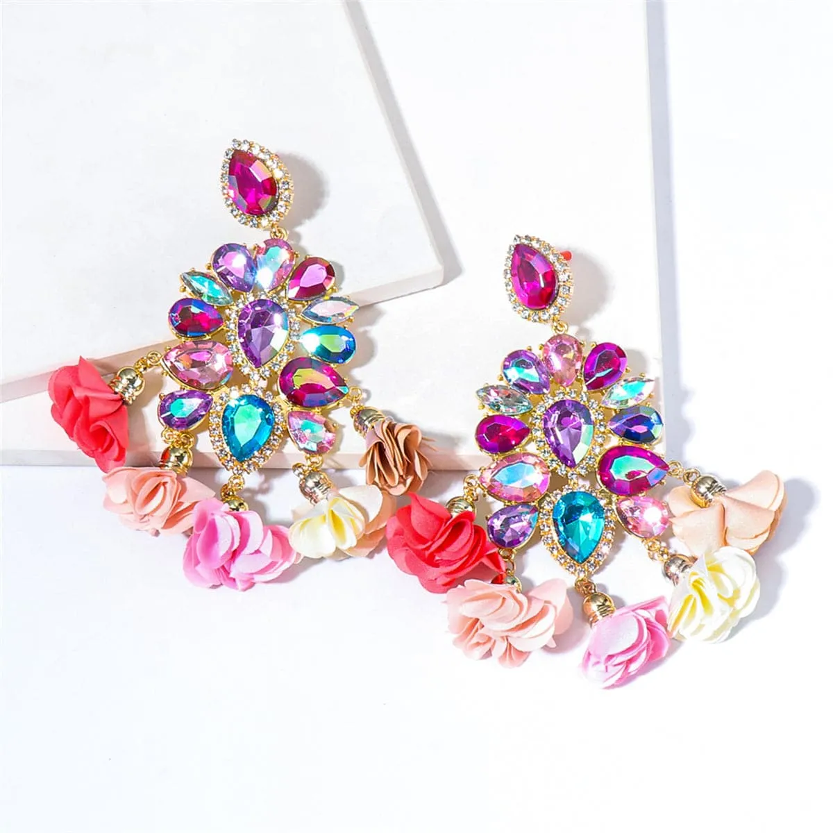 Purple Crystal & Cubic Zirconia Chandelier Drop Earrings