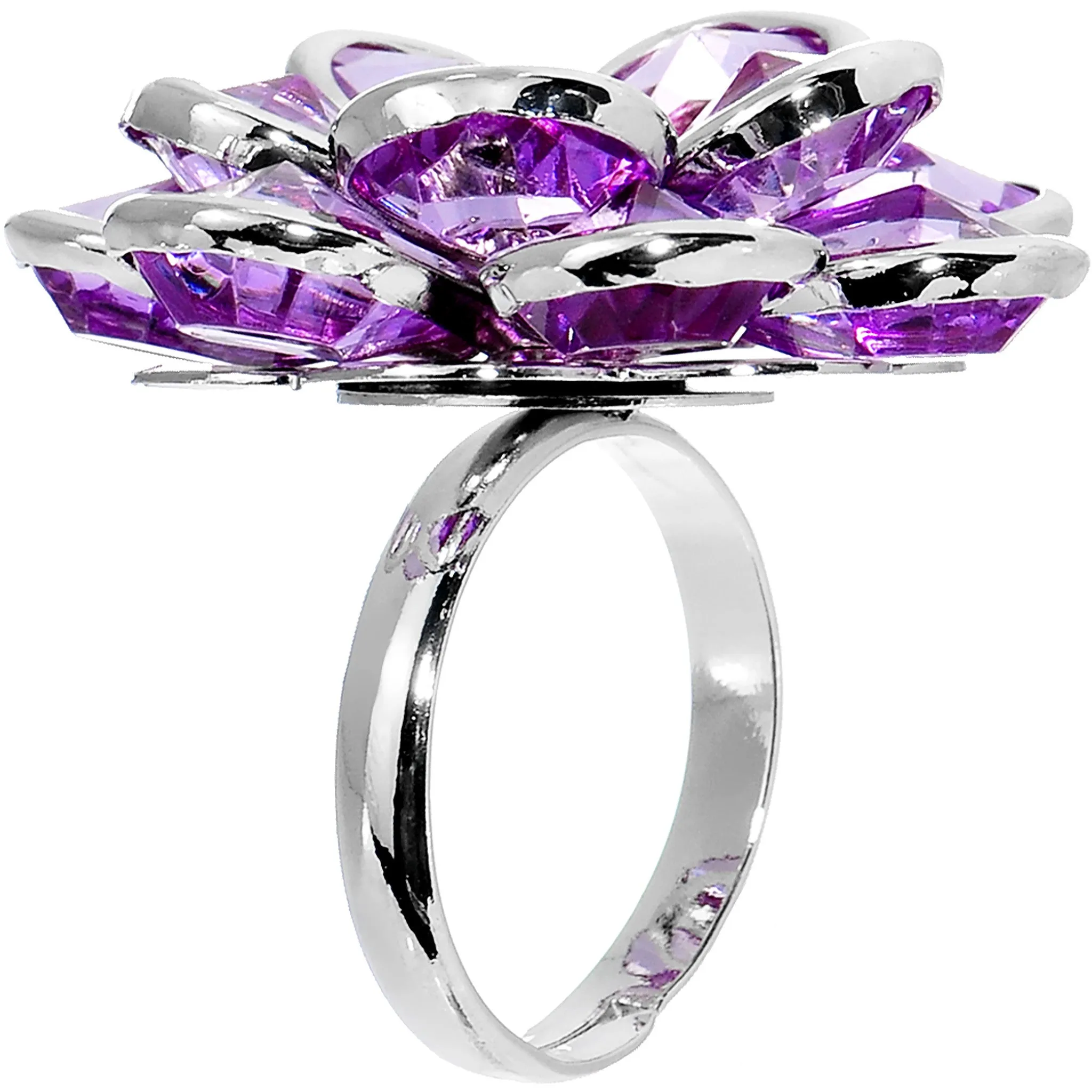 Purple Faceted Blooming Flower Adjustable Ring