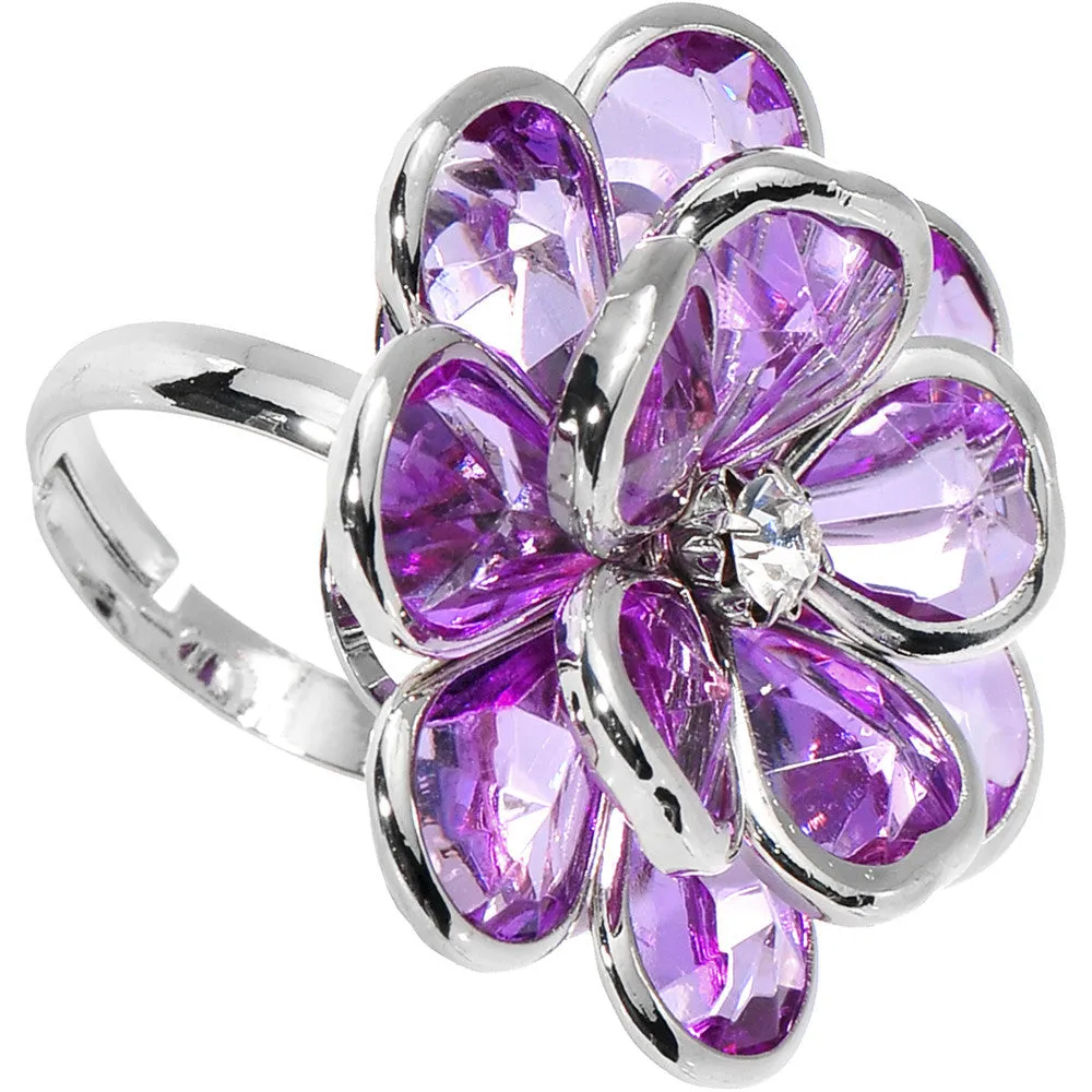 Purple Faceted Blooming Flower Adjustable Ring