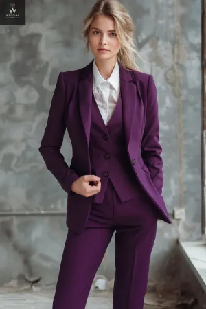 Purple three-Piece Suit for Women – Formal Wedding Attire, Dressy Pant Suit Set