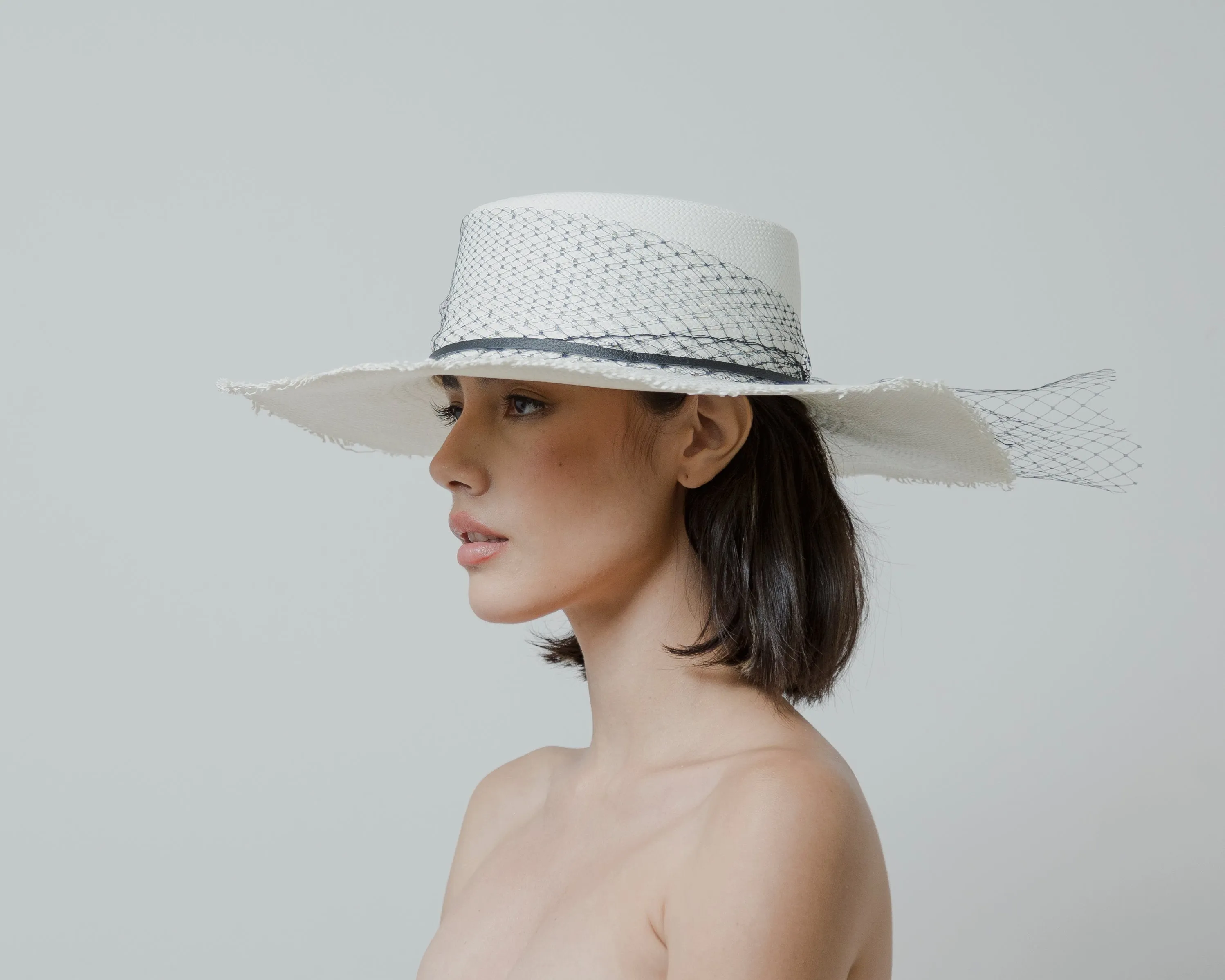 "Glamour" Frayed Cordovan Long Brim Hat