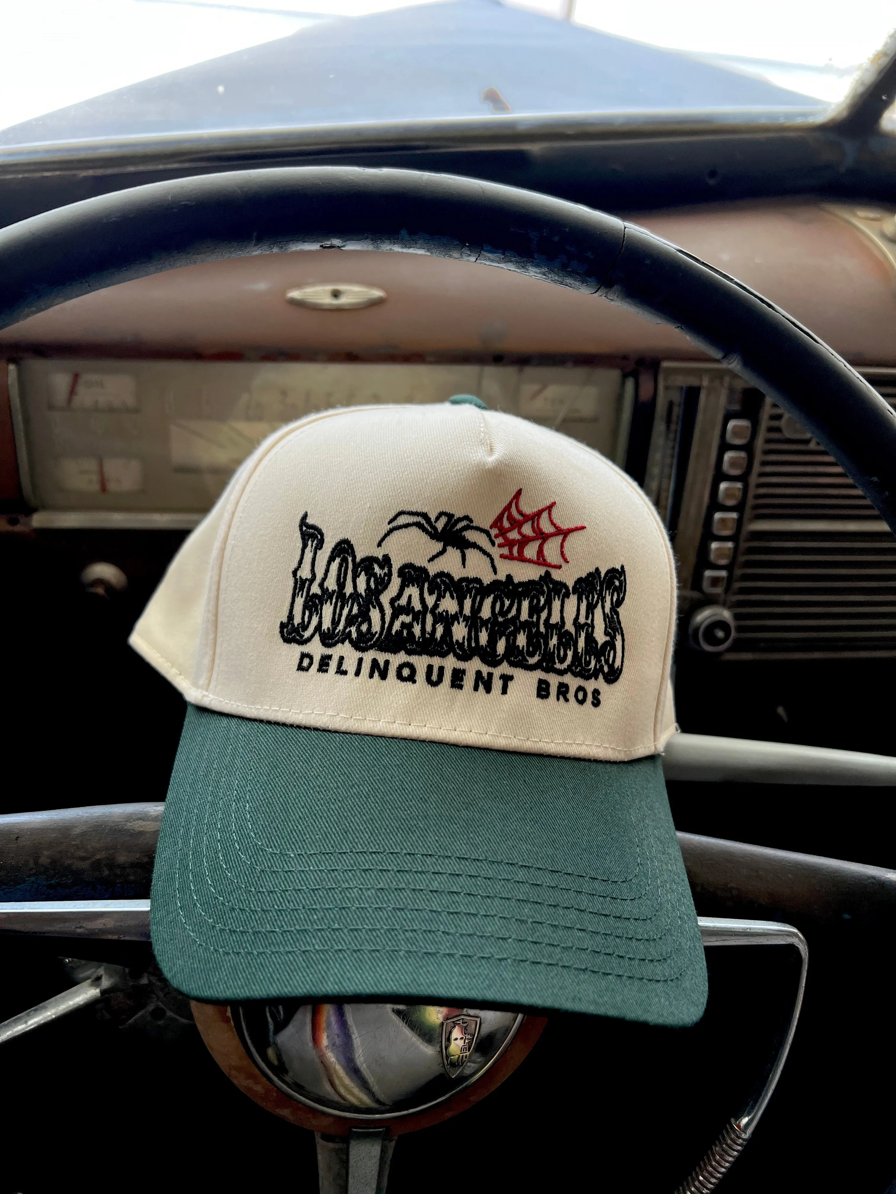 "Good times,Bad times" 5 Panel Snapback Cap in Natural/Green