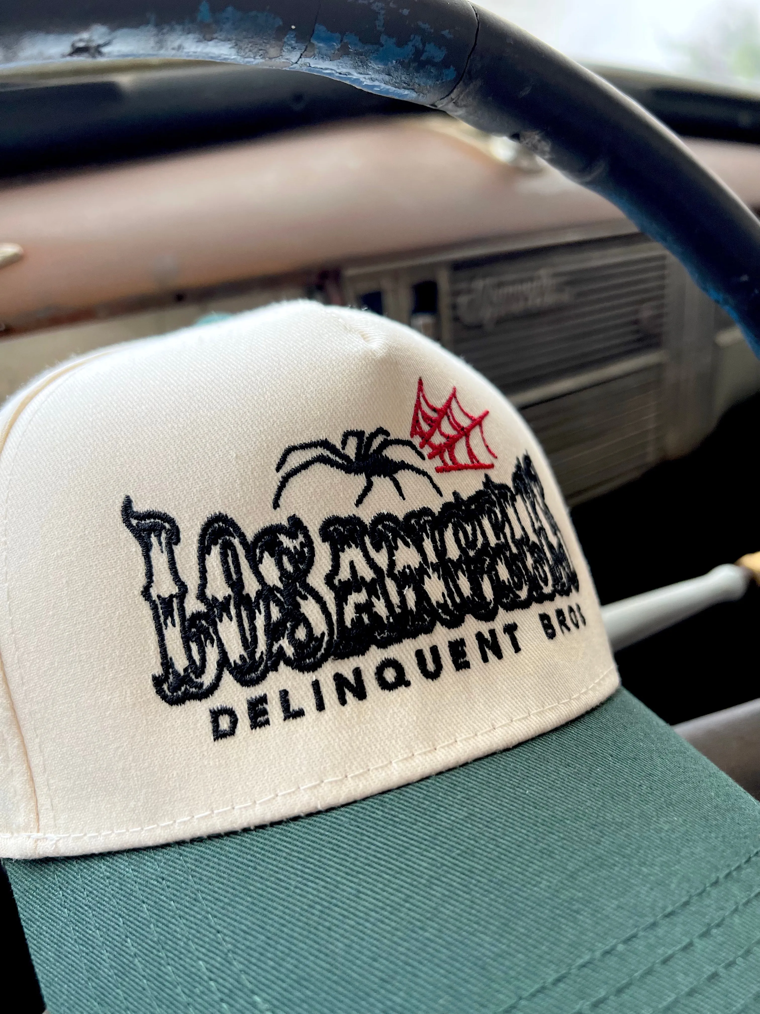 "Good times,Bad times" 5 Panel Snapback Cap in Natural/Green