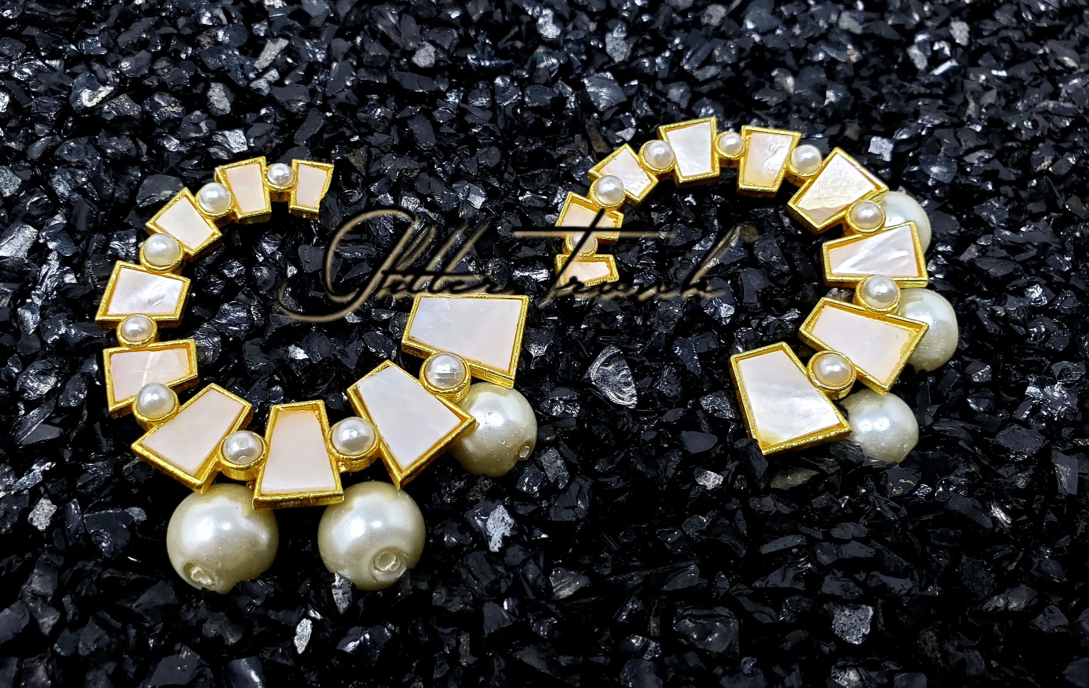 Rajni MoP Gold Pearl Statement Earrings
