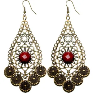 Red Beaded Disc Dangle Earrings