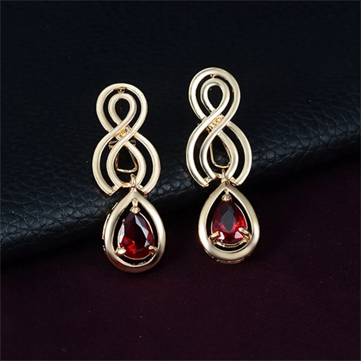 Red Crystal & 18K Gold-Plated Cubic Zirconia-Accent Teardrop Statement Necklace Set