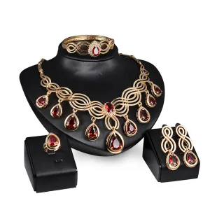 Red Crystal & 18K Gold-Plated Cubic Zirconia-Accent Teardrop Statement Necklace Set