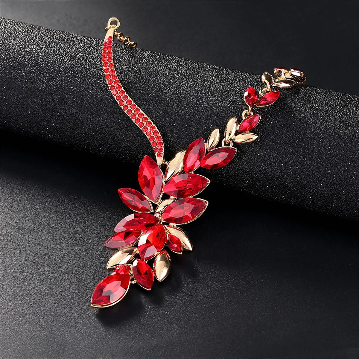 Red Crystal & Cubic Zirconia Cluster Necklace & Drop Earrings