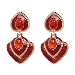 Red Crystal & Enamel 18K Gold-Plated Heart Drop Earrings