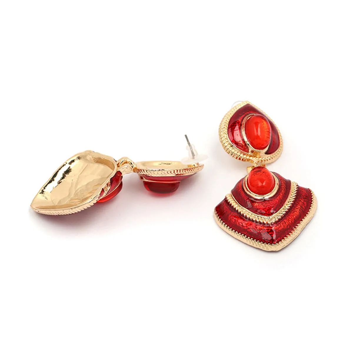 Red Crystal & Enamel 18K Gold-Plated Heart Drop Earrings