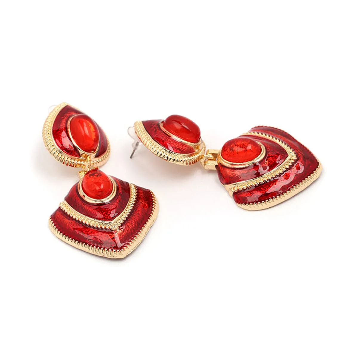 Red Crystal & Enamel 18K Gold-Plated Heart Drop Earrings