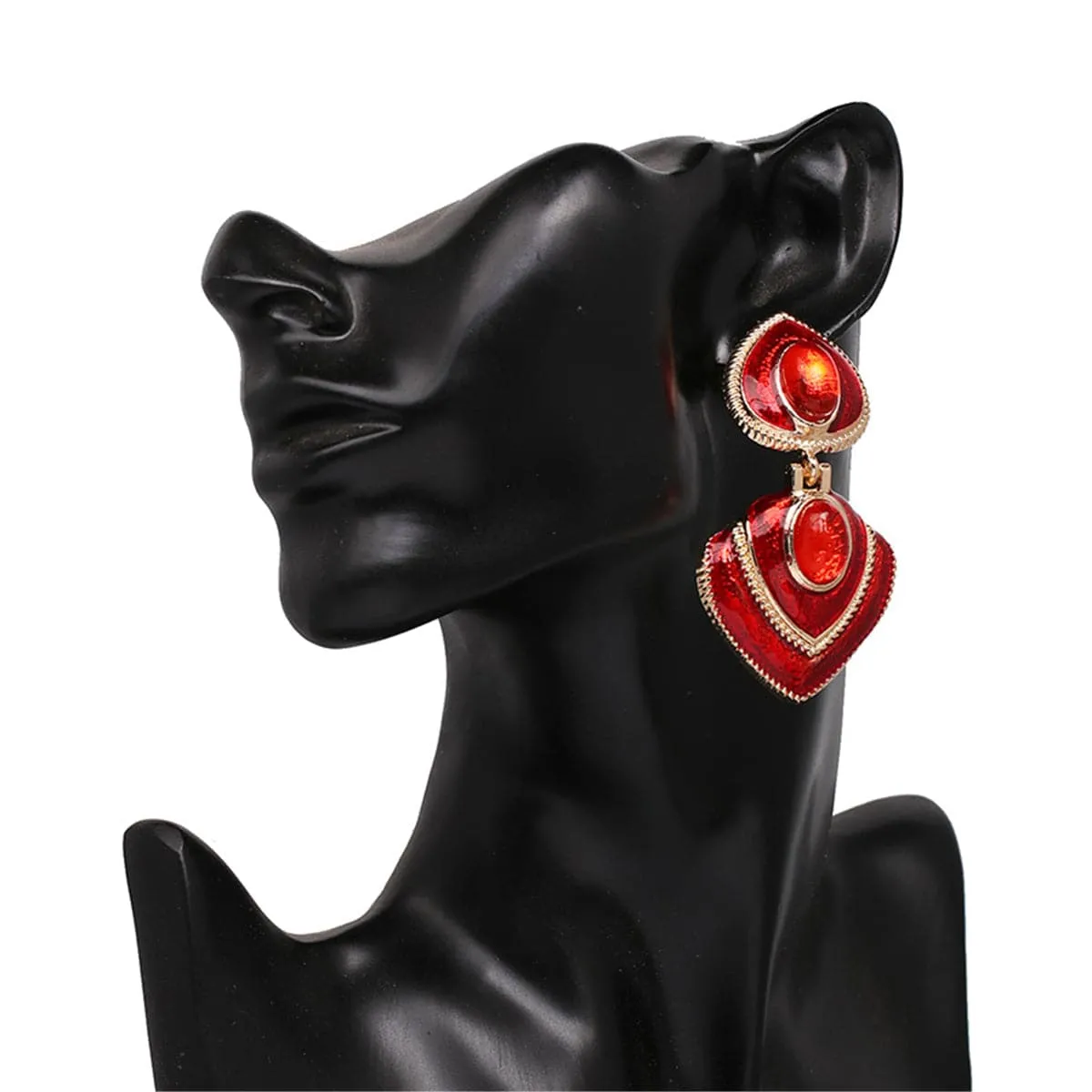 Red Crystal & Enamel 18K Gold-Plated Heart Drop Earrings