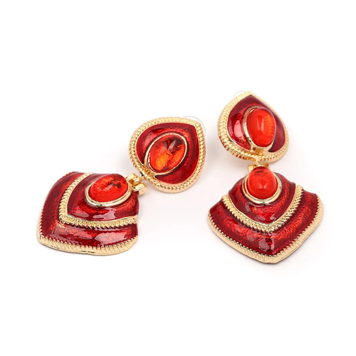 Red Crystal & Enamel 18K Gold-Plated Heart Drop Earrings