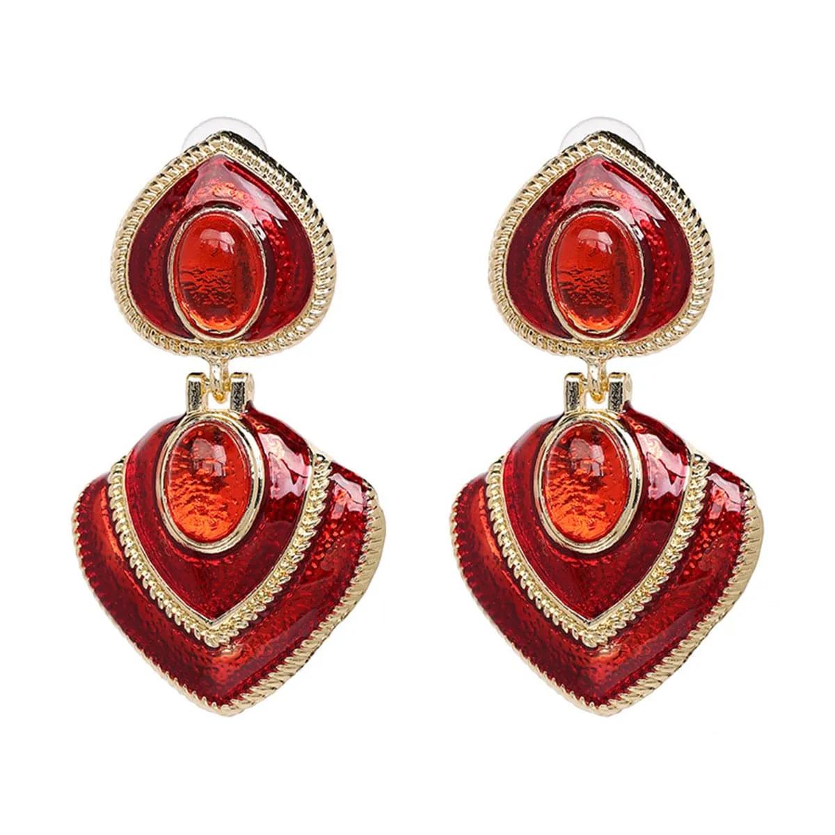 Red Crystal & Enamel 18K Gold-Plated Heart Drop Earrings