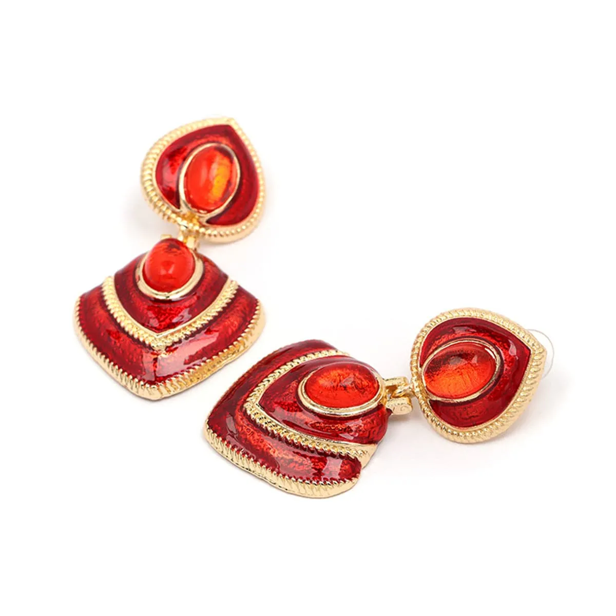 Red Crystal & Enamel 18K Gold-Plated Heart Drop Earrings