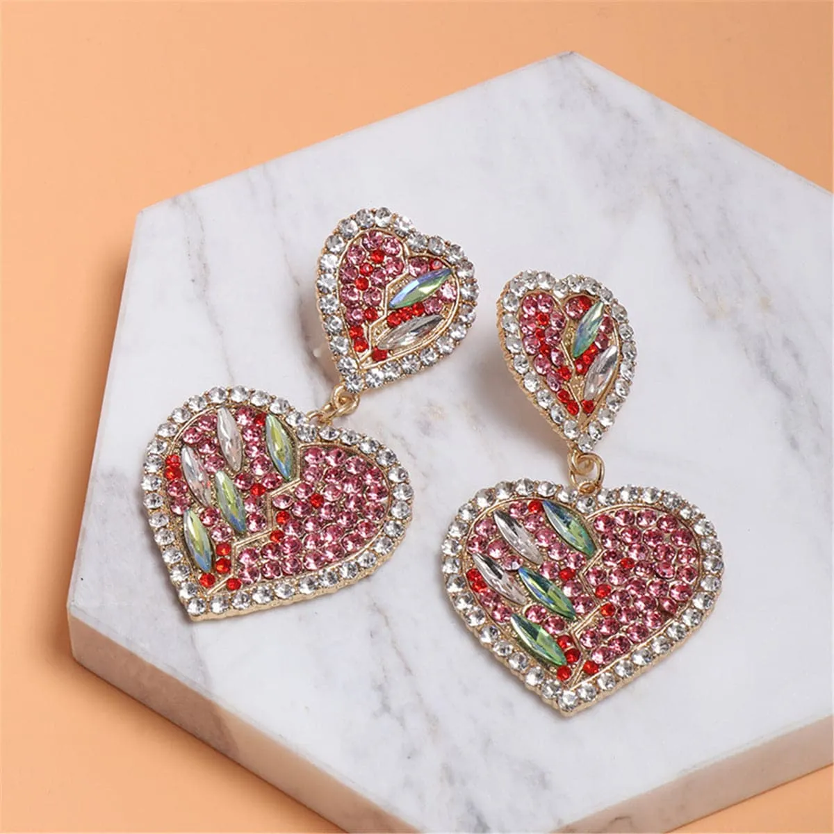 Red Cubic Zirconia & Crystal Heart Drop Earrings