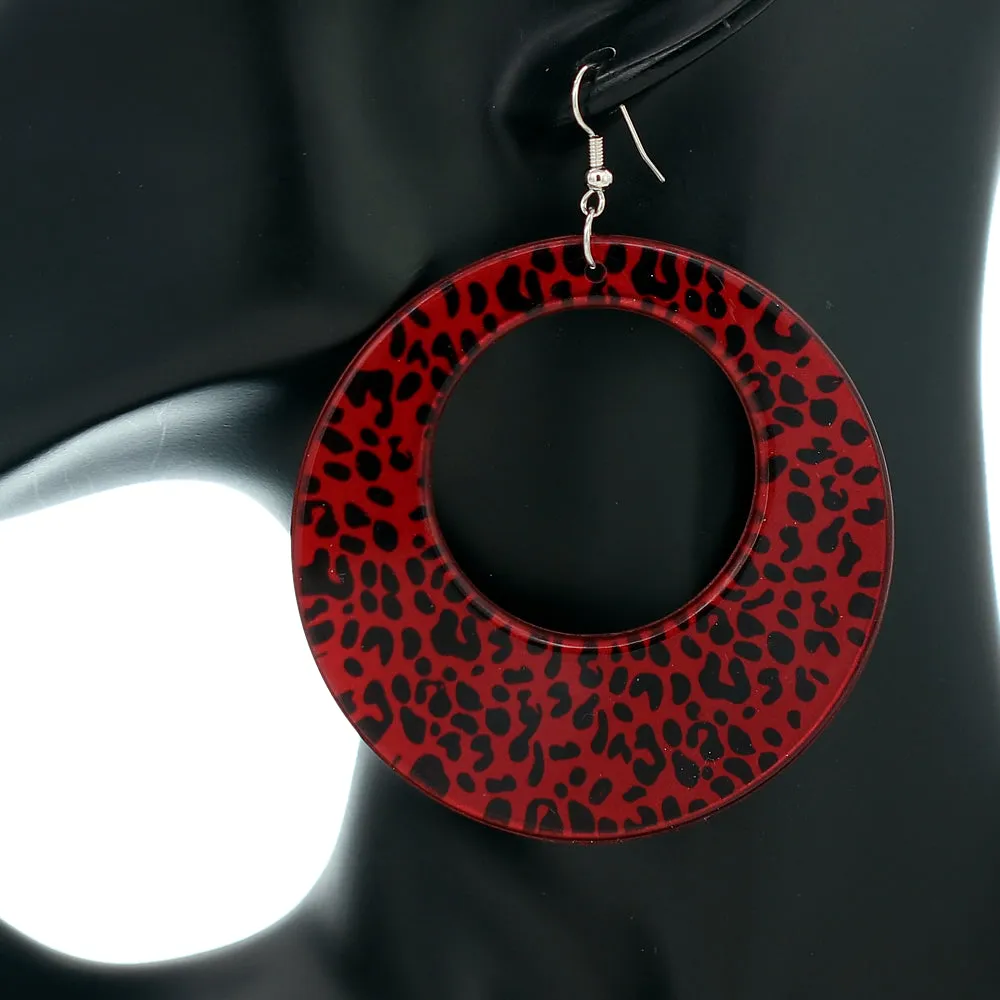 Red Spotted Cheetah Print Round Earrings