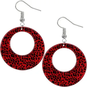 Red Spotted Cheetah Print Round Earrings