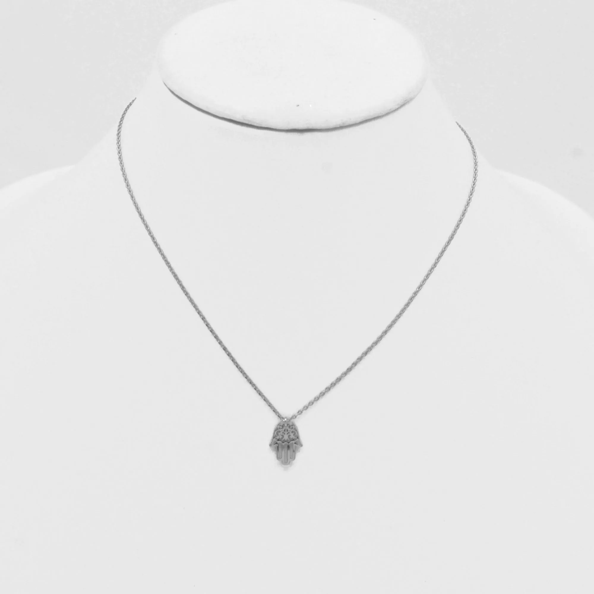 Rhodium Hamsa Pendant Necklace #HNN90869R(NC12)