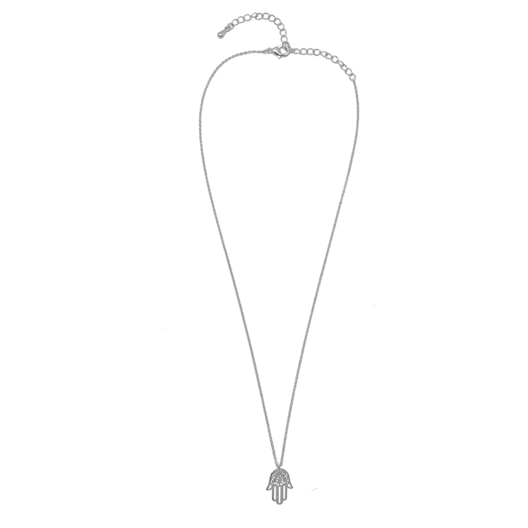 Rhodium Hamsa Pendant Necklace #HNN90869R(NC12)