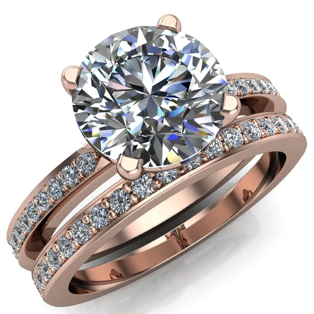 Riley Round Center Stone Exquisite 4 Prong Shank Diamond Etched Sides Solitaire Ring