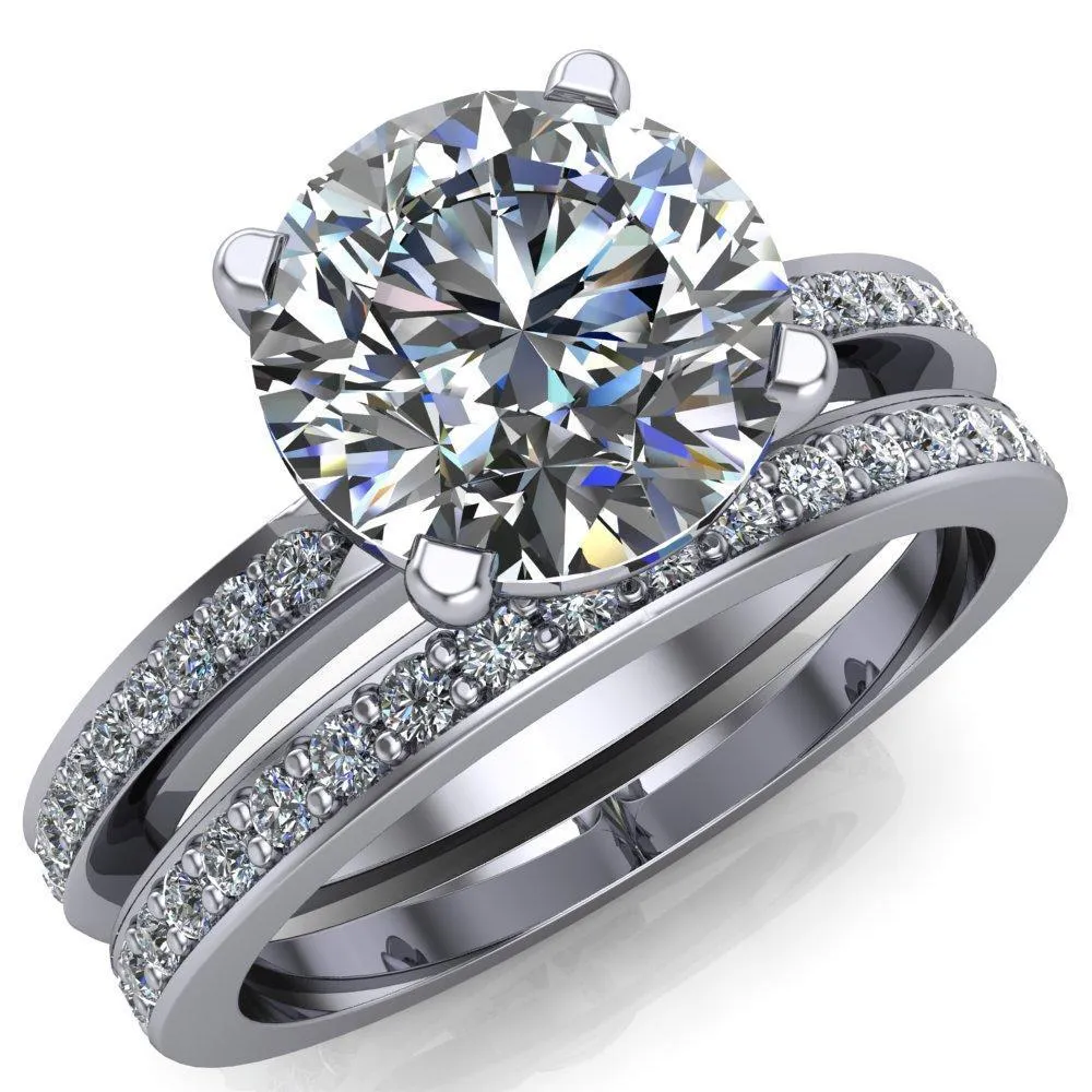 Riley Round Center Stone Exquisite 4 Prong Shank Diamond Etched Sides Solitaire Ring