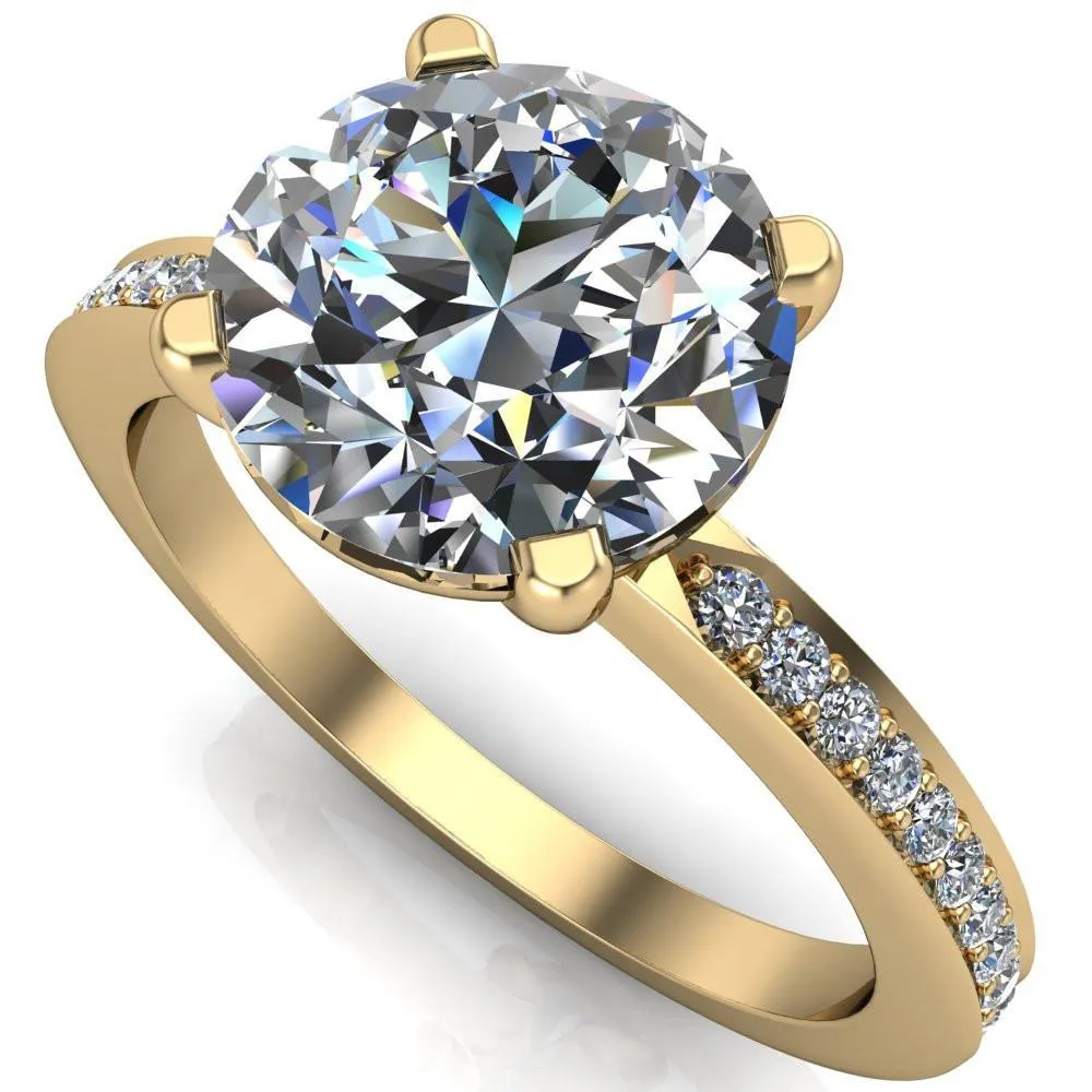 Riley Round Center Stone Exquisite 4 Prong Shank Diamond Etched Sides Solitaire Ring