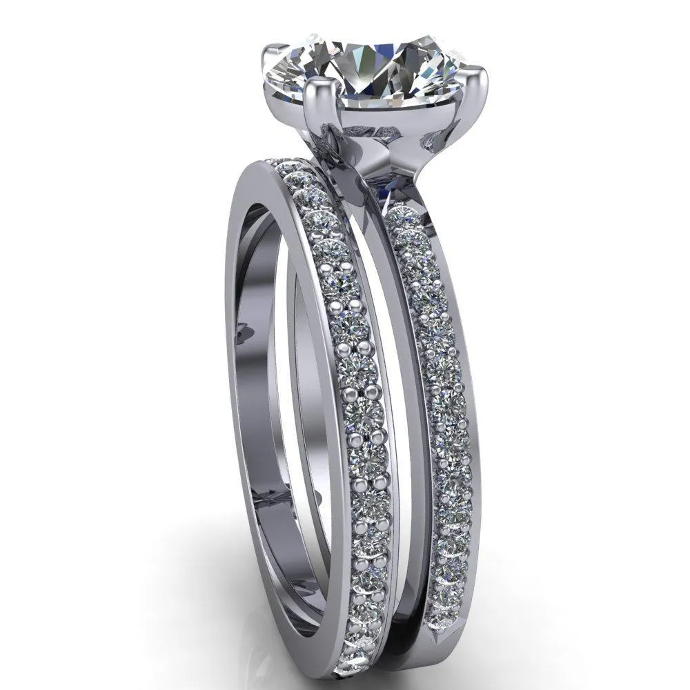 Riley Round Center Stone Exquisite 4 Prong Shank Diamond Etched Sides Solitaire Ring