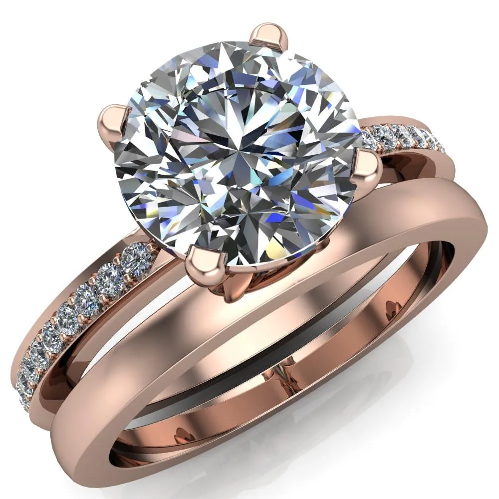 Riley Round Center Stone Exquisite 4 Prong Shank Diamond Etched Sides Solitaire Ring