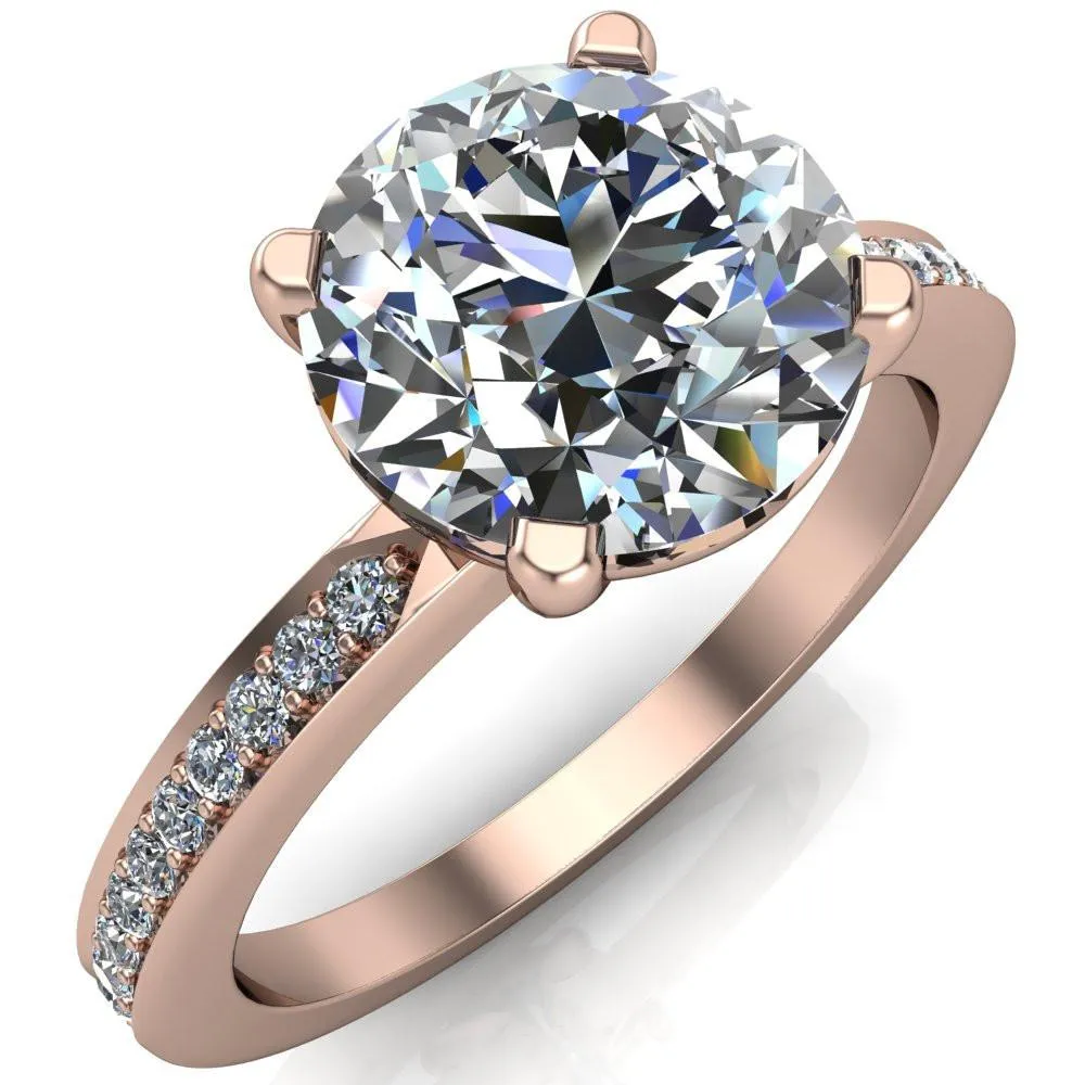 Riley Round Center Stone Exquisite 4 Prong Shank Diamond Etched Sides Solitaire Ring