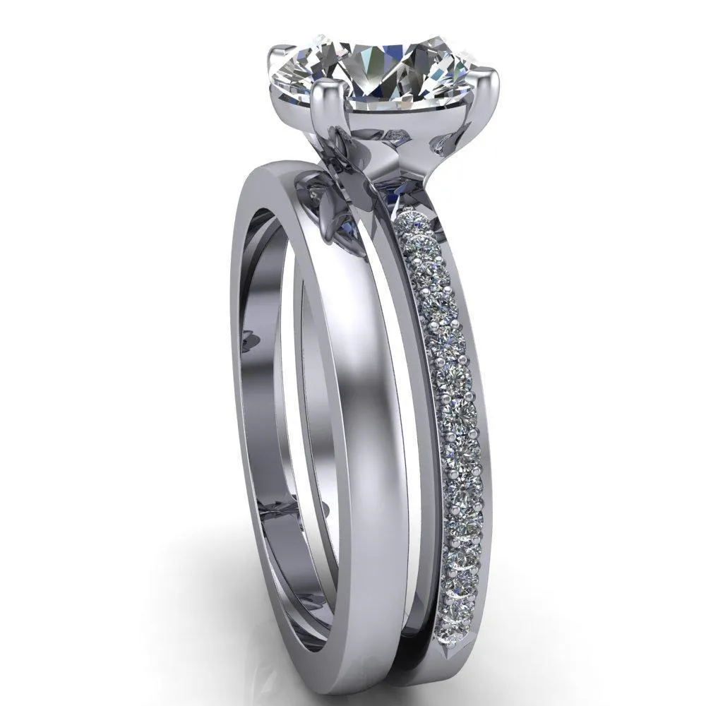 Riley Round Center Stone Exquisite 4 Prong Shank Diamond Etched Sides Solitaire Ring