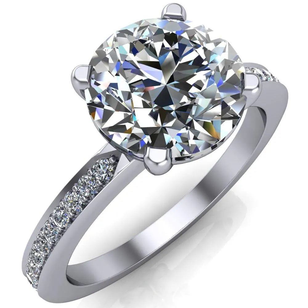 Riley Round Center Stone Exquisite 4 Prong Shank Diamond Etched Sides Solitaire Ring