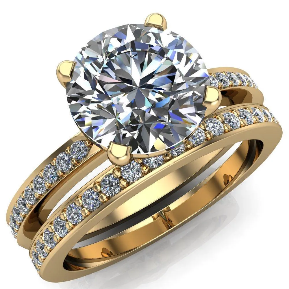 Riley Round Center Stone Exquisite 4 Prong Shank Diamond Etched Sides Solitaire Ring