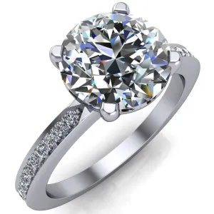 Riley Round Center Stone Exquisite 4 Prong Shank Diamond Etched Sides Solitaire Ring