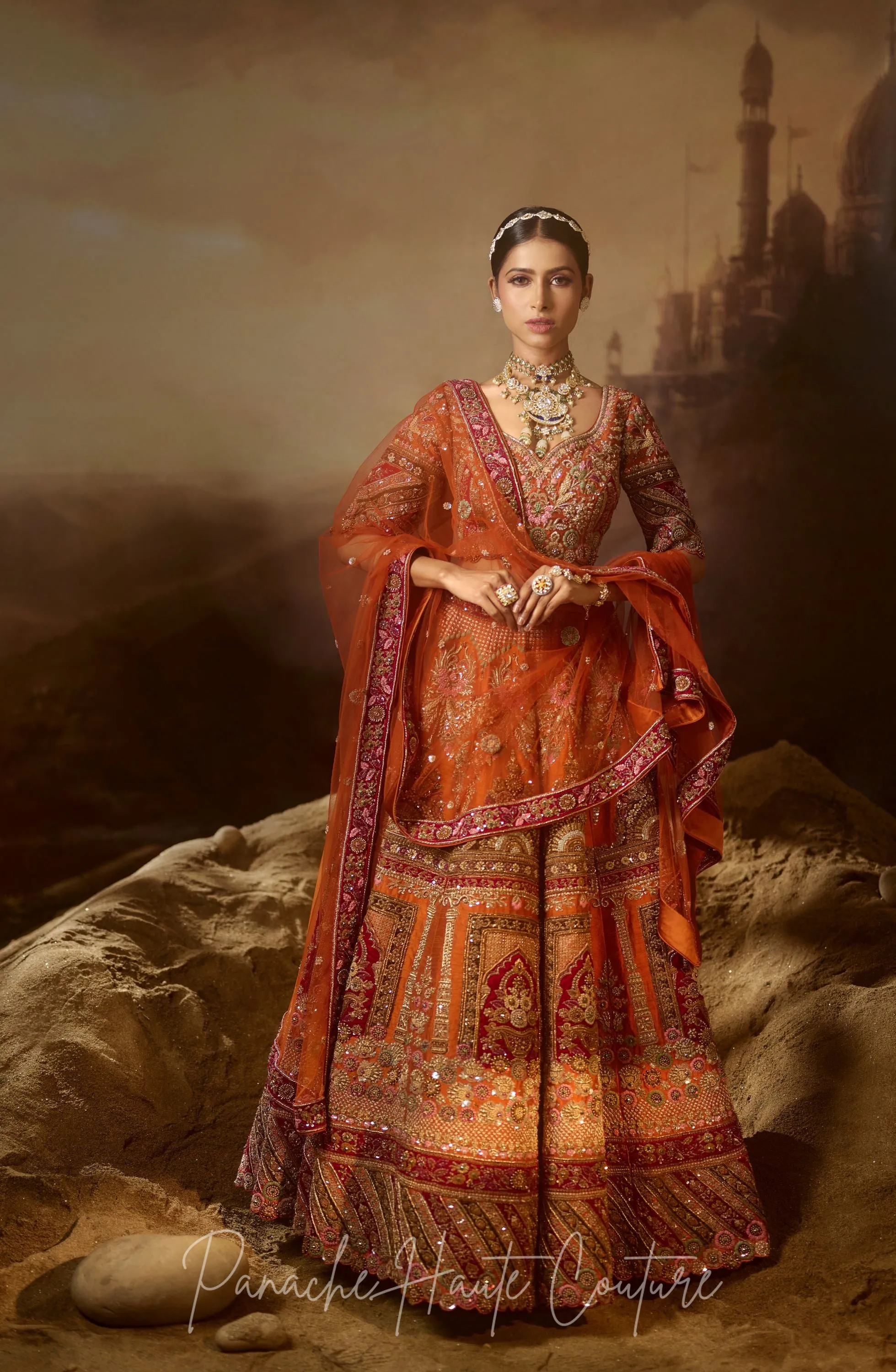 Rust Orange Color Wedding Lehenga NURJAHAN