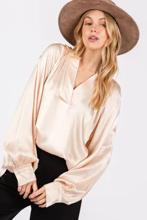 SAGE   FIG Notched Long Sleeve Blouse