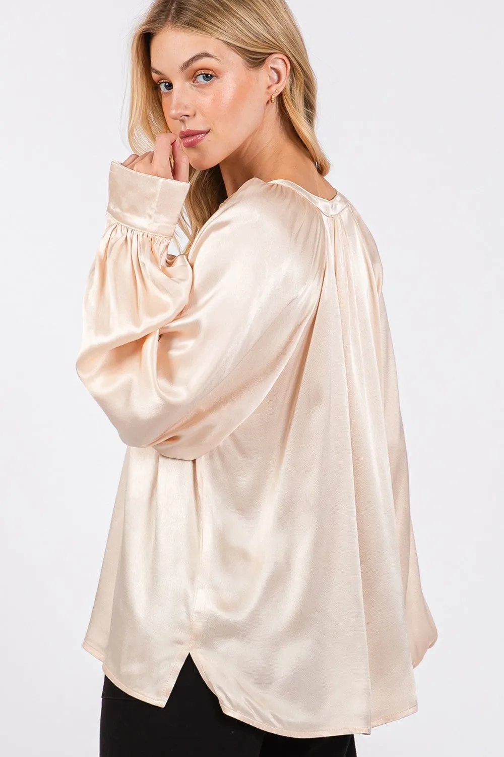 SAGE   FIG Notched Long Sleeve Blouse