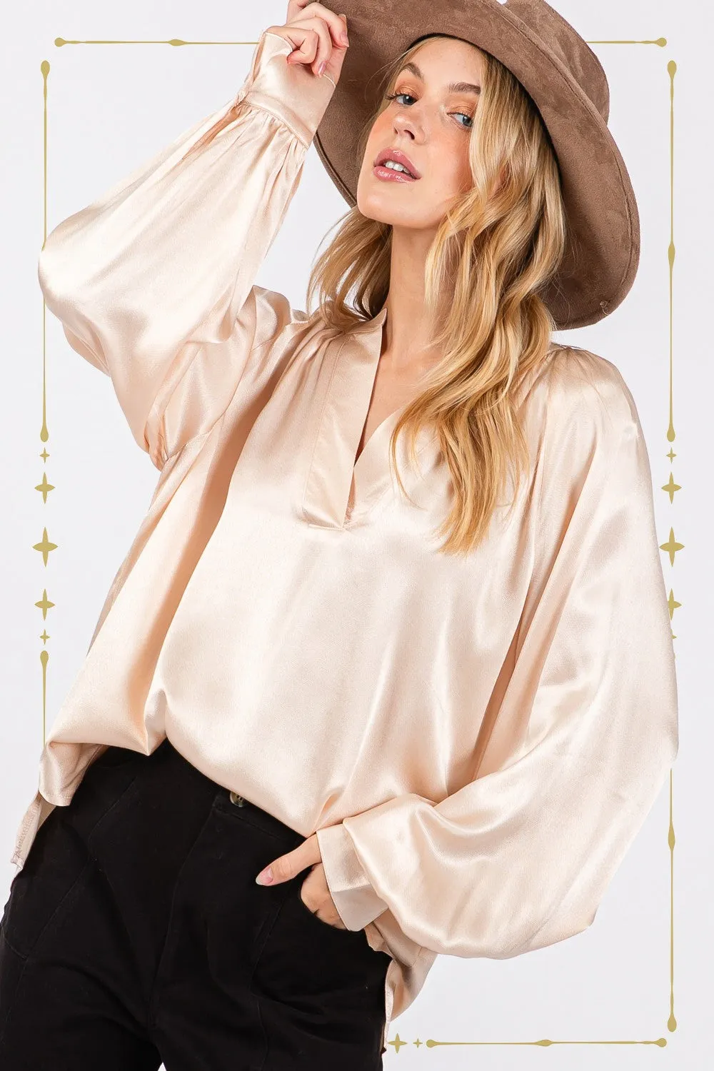 SAGE   FIG Notched Long Sleeve Blouse