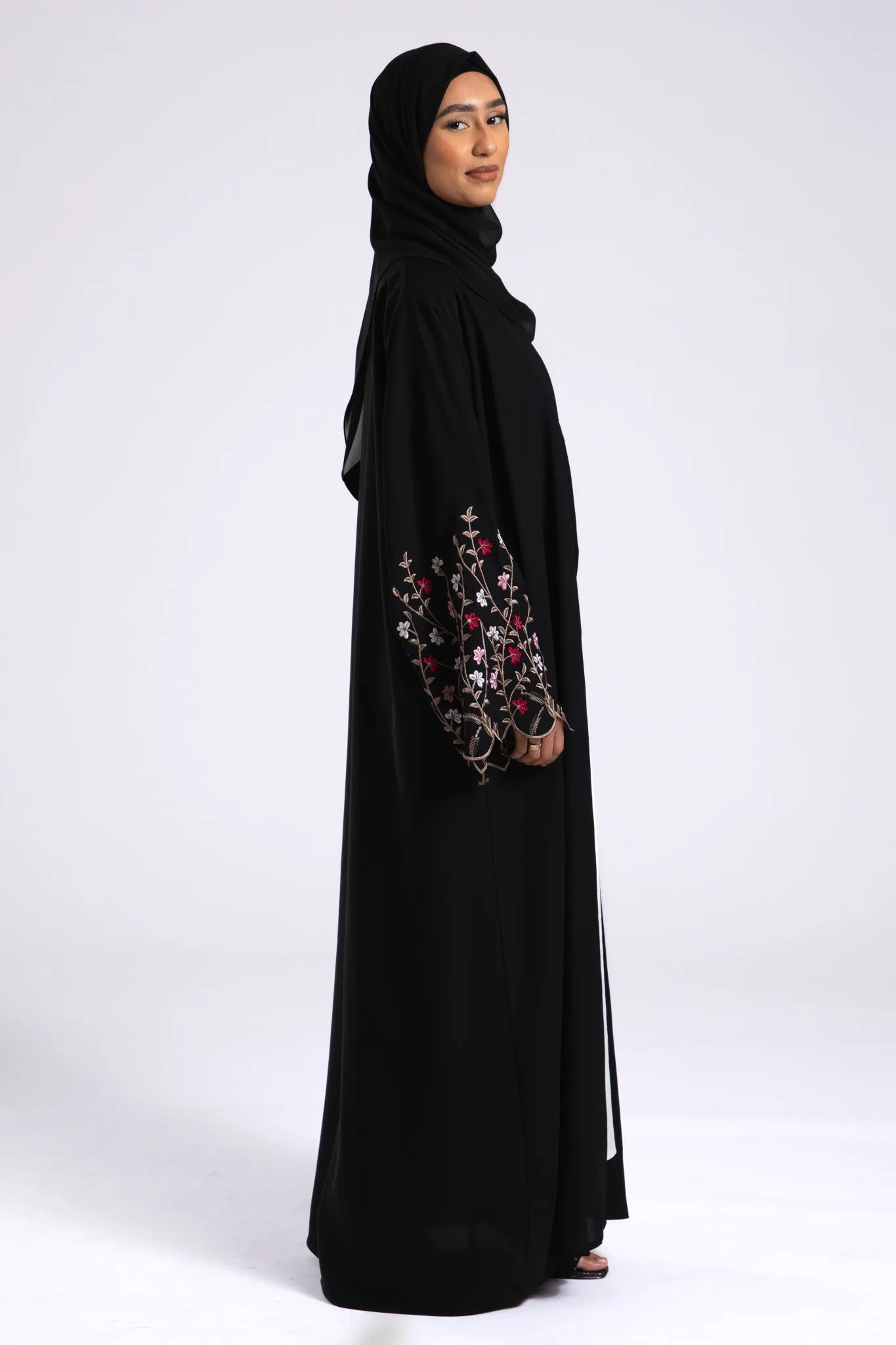 Secret Paradise Bloom Embroidered Open Abaya (Premium)
