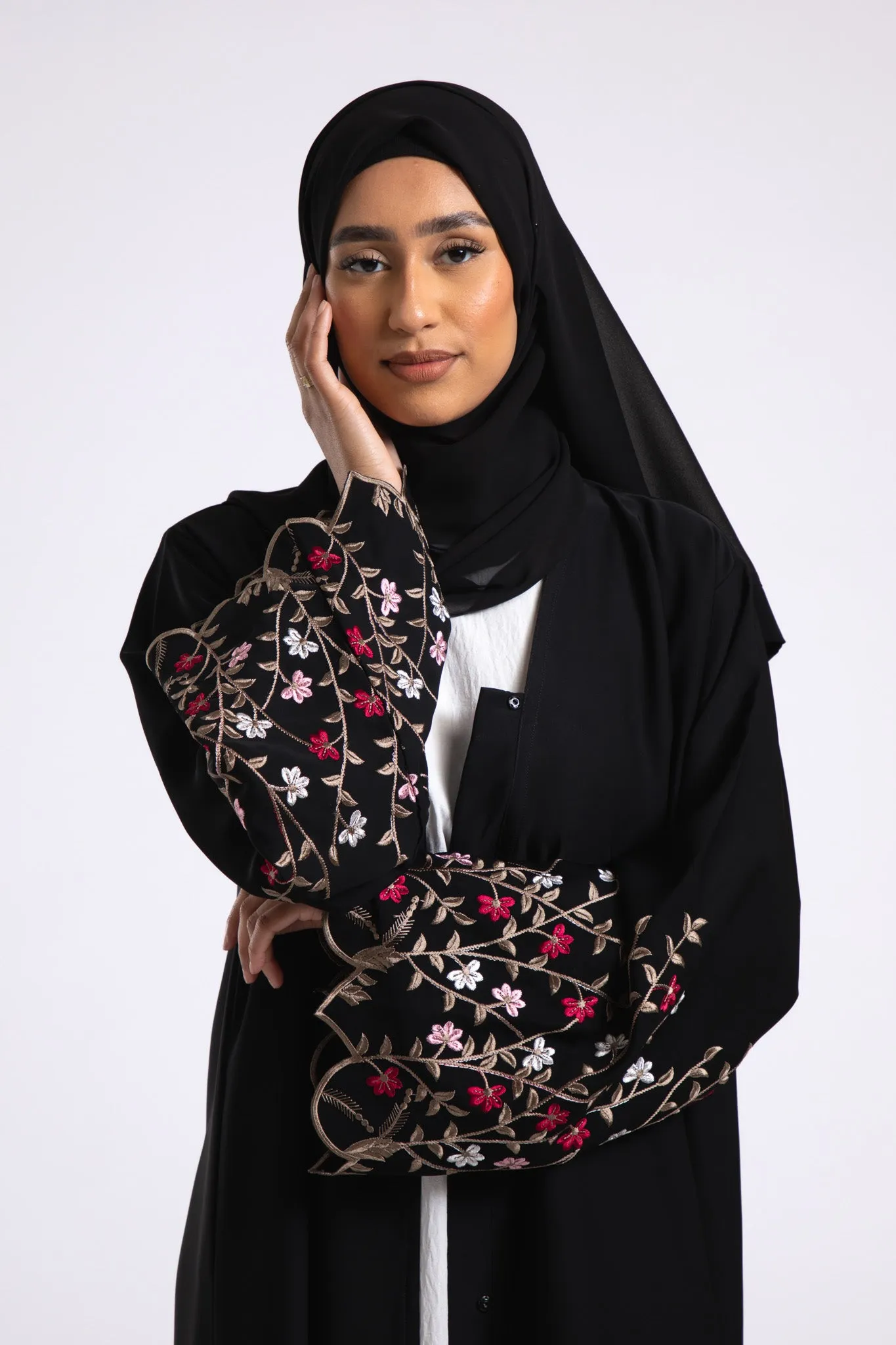 Secret Paradise Bloom Embroidered Open Abaya (Premium)