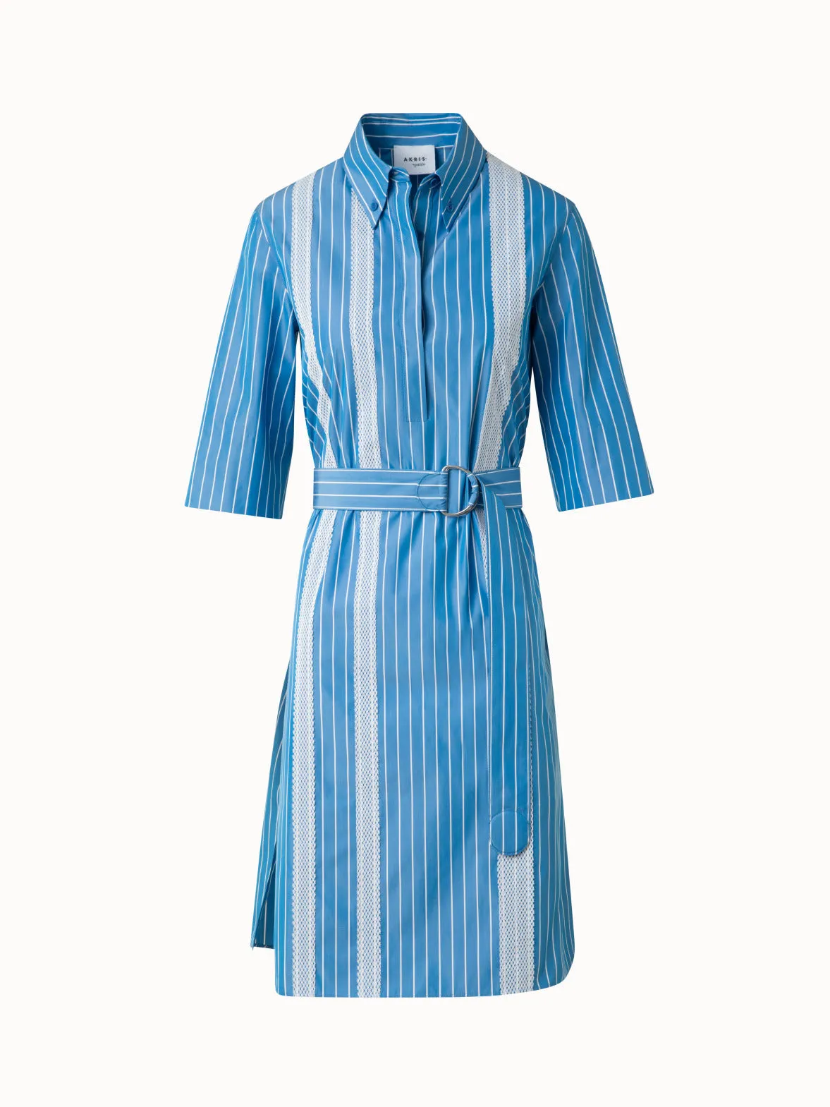 Shirt Dress in Striped Cotton with Mesh Tape