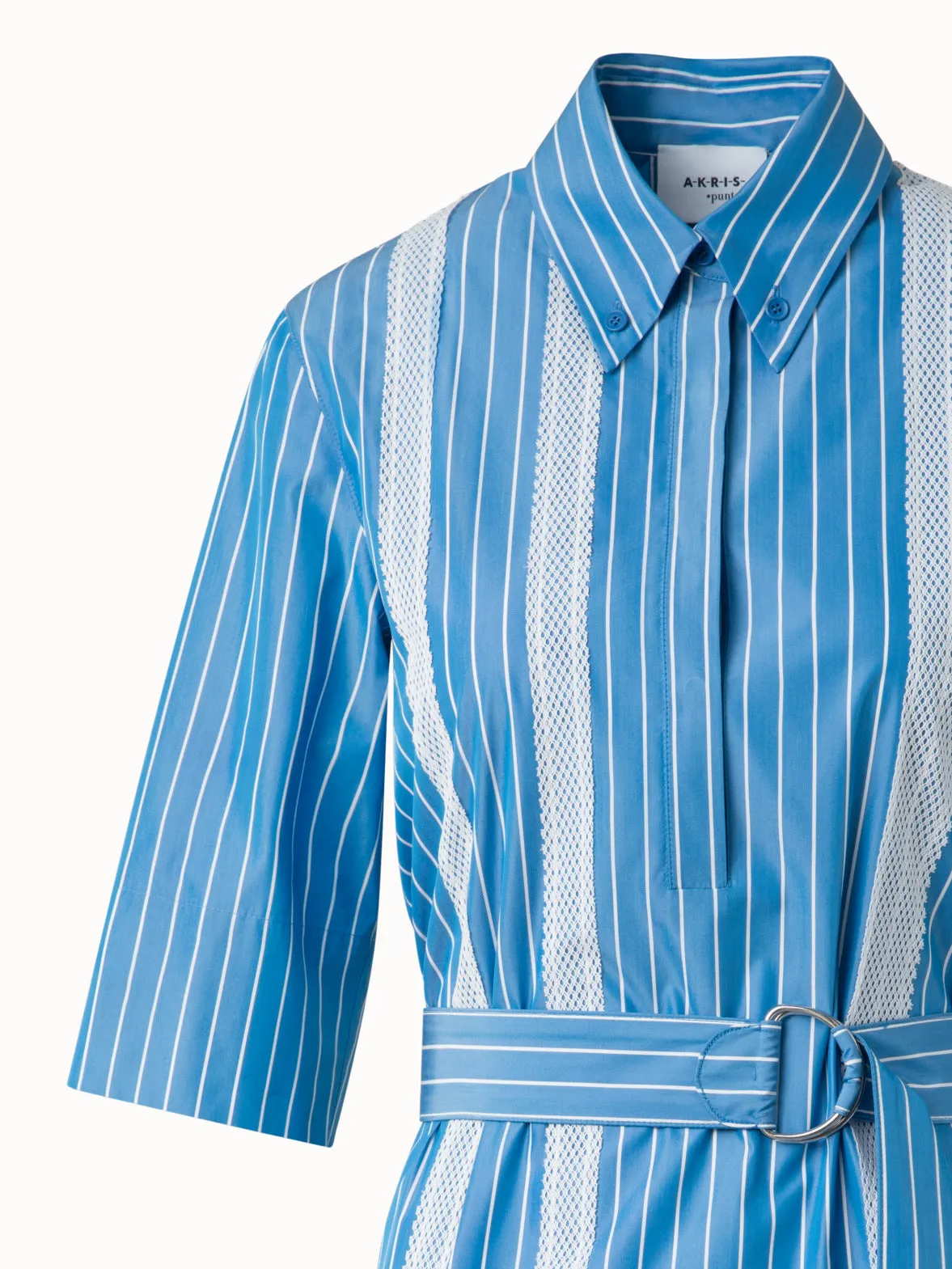 Shirt Dress in Striped Cotton with Mesh Tape