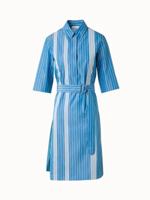 Shirt Dress in Striped Cotton with Mesh Tape