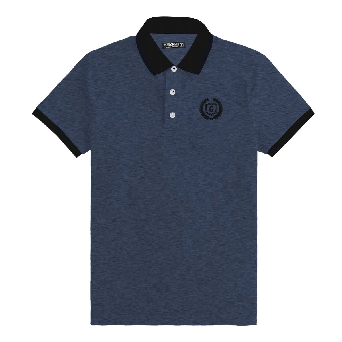 Signature Embroidered Contrast Collar Polo - Charcoal Blue