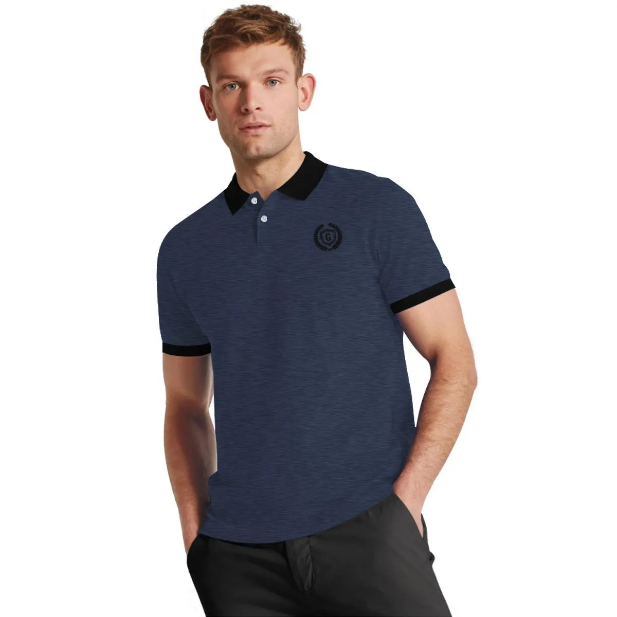 Signature Embroidered Contrast Collar Polo - Charcoal Blue