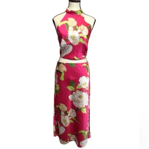 Sigrid Olsen Womens Hawaiian Skirt Set Size S Tropical Floral Print Midi Pink