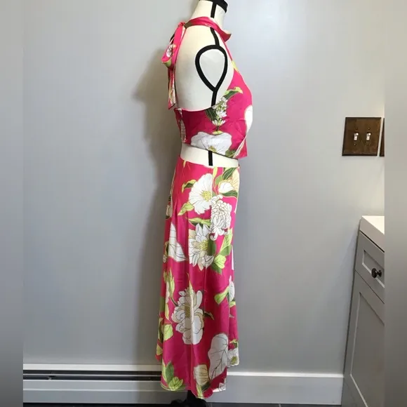 Sigrid Olsen Womens Hawaiian Skirt Set Size S Tropical Floral Print Midi Pink