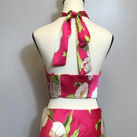 Sigrid Olsen Womens Hawaiian Skirt Set Size S Tropical Floral Print Midi Pink