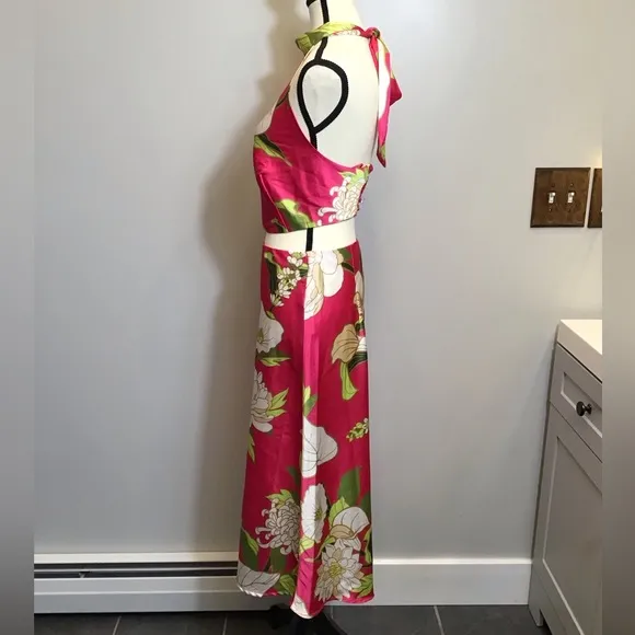 Sigrid Olsen Womens Hawaiian Skirt Set Size S Tropical Floral Print Midi Pink